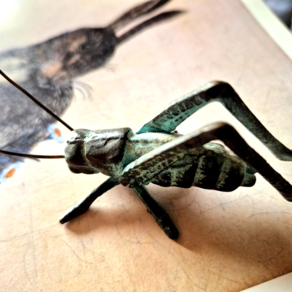 Green Metal Brass Grasshopper Reptile Decor - Picture 3 of 11